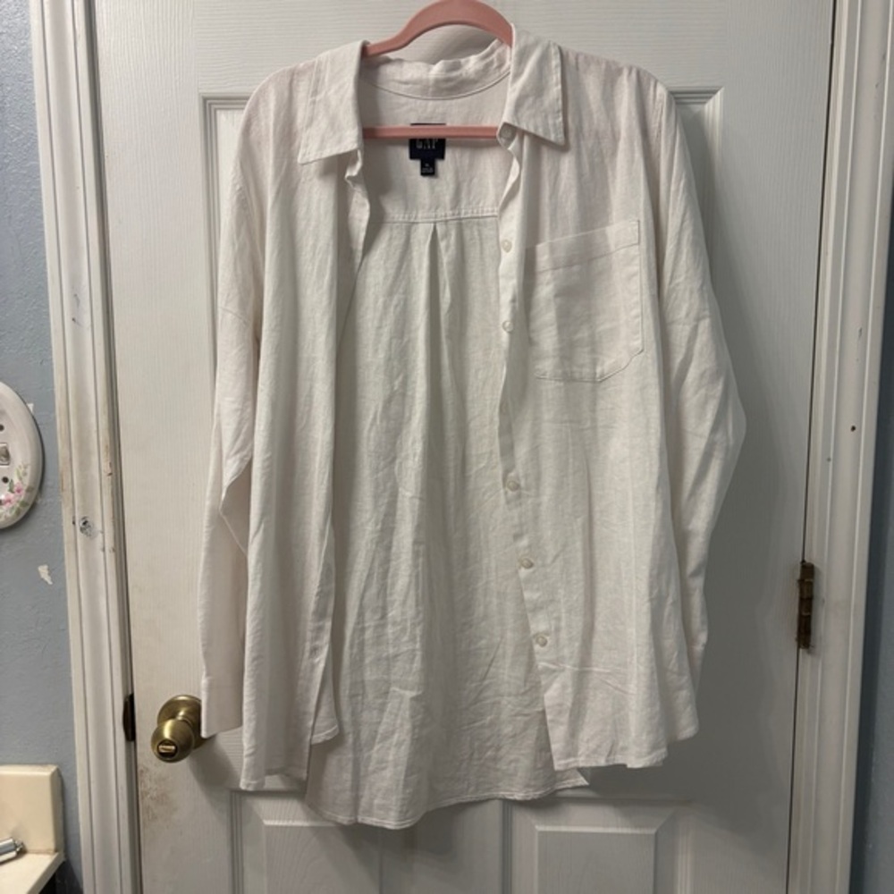 GAP Men's LINEN White Button-Down Casual Shirt